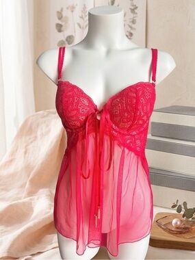 Victoria’s Secret Red Lace & Mesh Lingerie – Size 36C | Romantic Boudoir Flawed